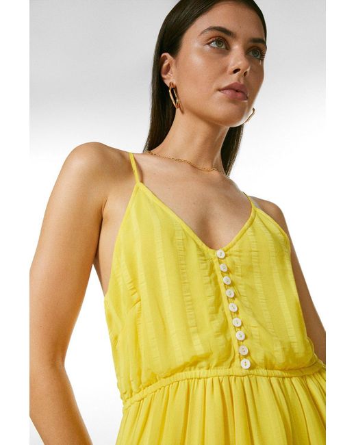 Karen Millen Yellow Chiffon Stripe Woven Cami Dress