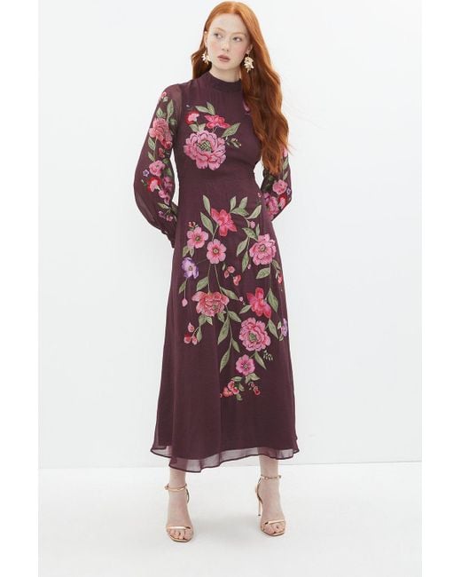 Coast Red Alexandra Gallagher Floral Embroide Midi Dress