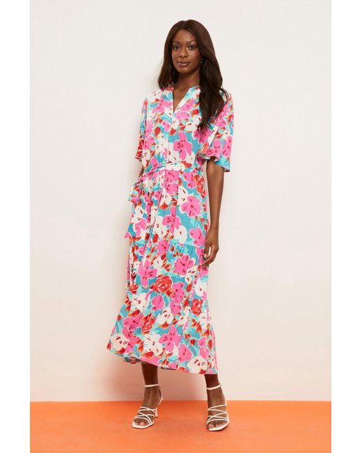 Wallis Pink Tall Floral Print Button Through Shirt Dress