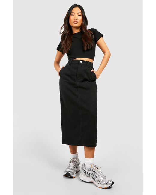 Boohoo Black Petite Denim Midi Skirt