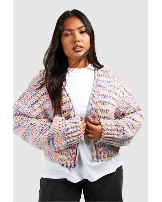 Boohoo Gray Plus Premium Multicoloured Chunky Knit Cardigan