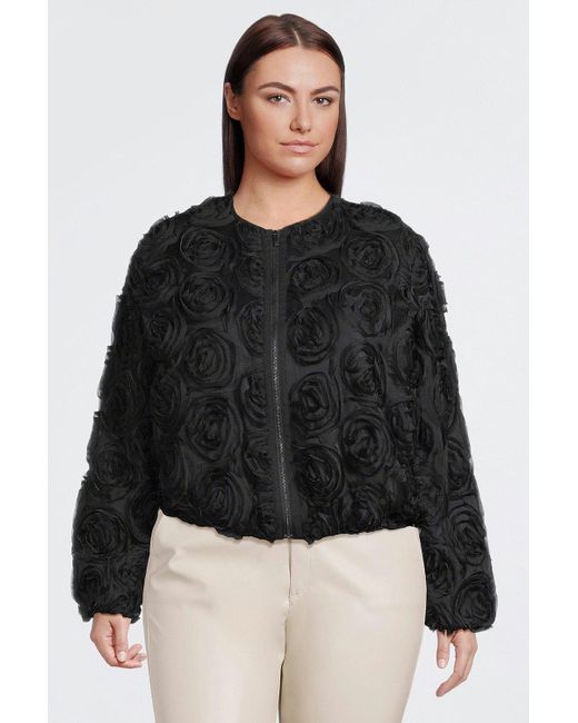 Karen Millen Black Plus Size Rossette Woven Jacket