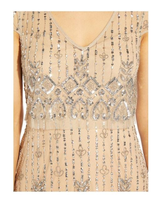 Adrianna Papell Natural Beaded Popover Column Gown