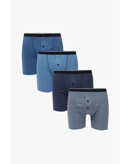 DEBENHAMS Blue 4 Pack Plain And Pattern Boxers for men
