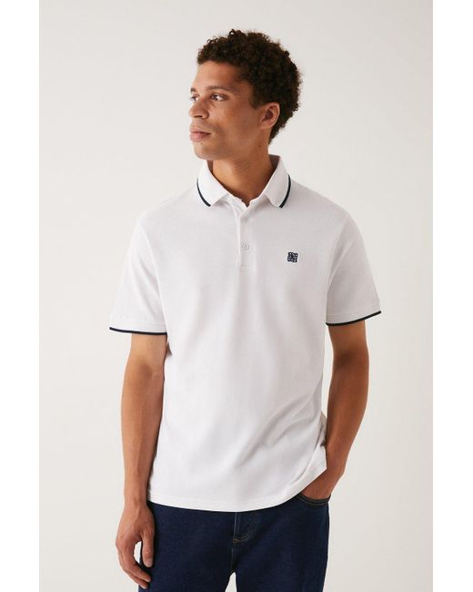 Burton White Short Sleeve Yarn Dyed Pique Polo Shirt for men