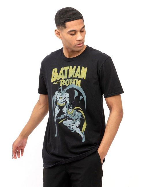 Dc Comics Black Batman & Robin Vintage Cotton T-shirt for men