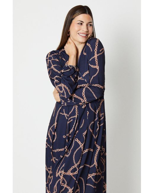 Wallis Blue Jersey Wrap Long Sleeve Pleated Midi Dress