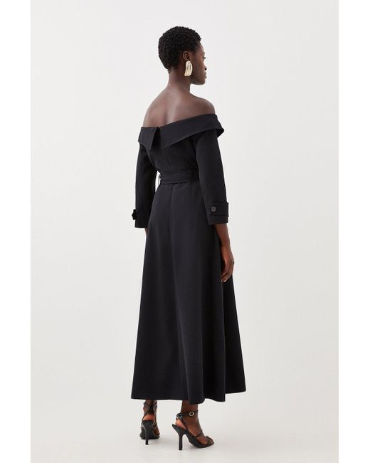 Karen Millen Black Tailored Off Shoulder Belted Double Breasted Pocket Detail Dress