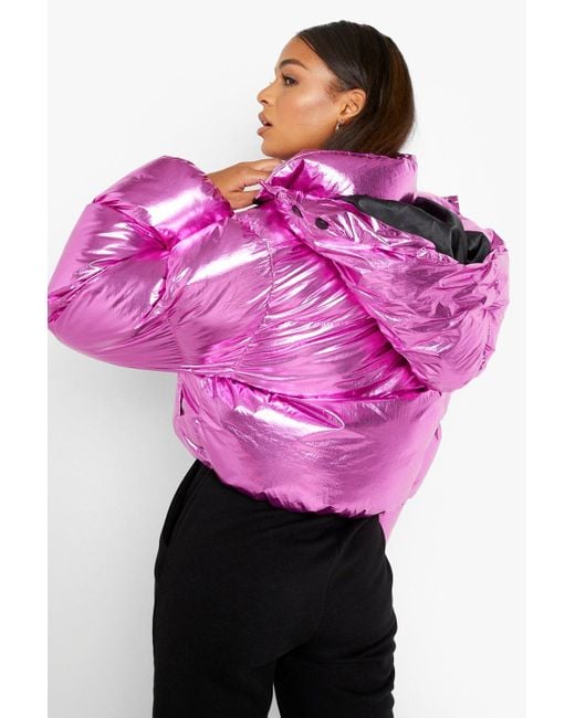 Boohoo Pink High Shine Metallic Puffer Jacket