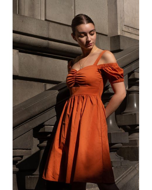 Double Second Orange Bardot Ruched Dress