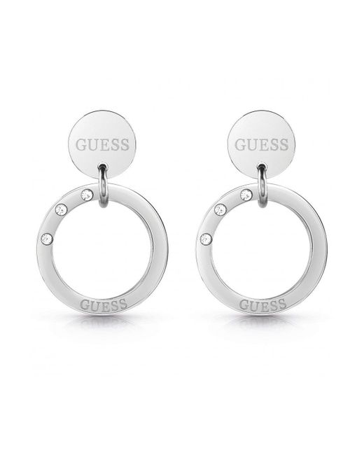 Guess White 'eternal Circles Hoops' Stainless Steel Earrings - Ube29030