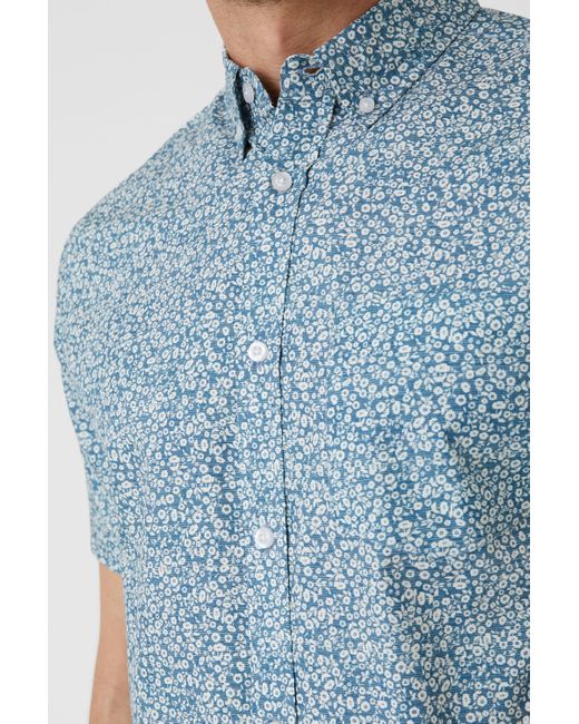 MAINE Blue Ditsy Floral Print Shirt for men