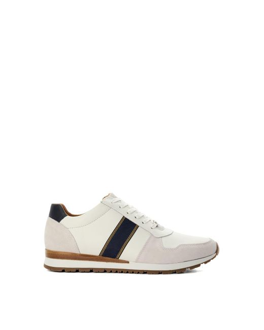Dune White 'treck' Leather Trainers for men