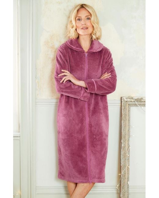 Cotton Traders Pink Fluffy Zip Front Dressing Gown