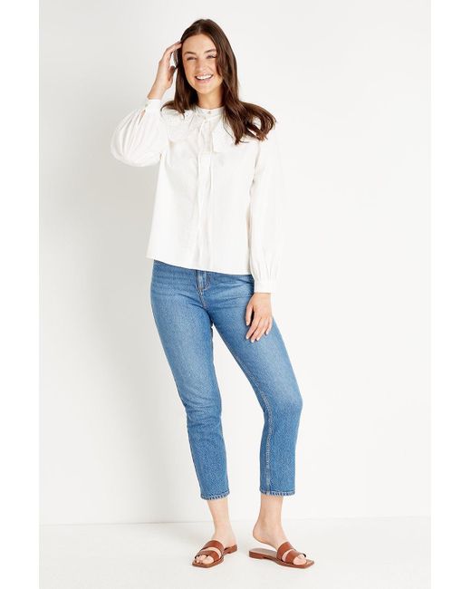 Wallis White Broderie Embroidered Collar Shirt