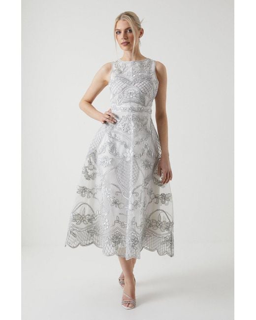 Coast White Premium Metallic Embroidered Organza Midi Wedding Dress
