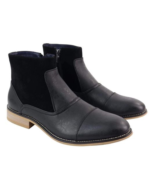 House Of Cavani Mens Black Leather Suede Zip Up Chelsea Boots for men