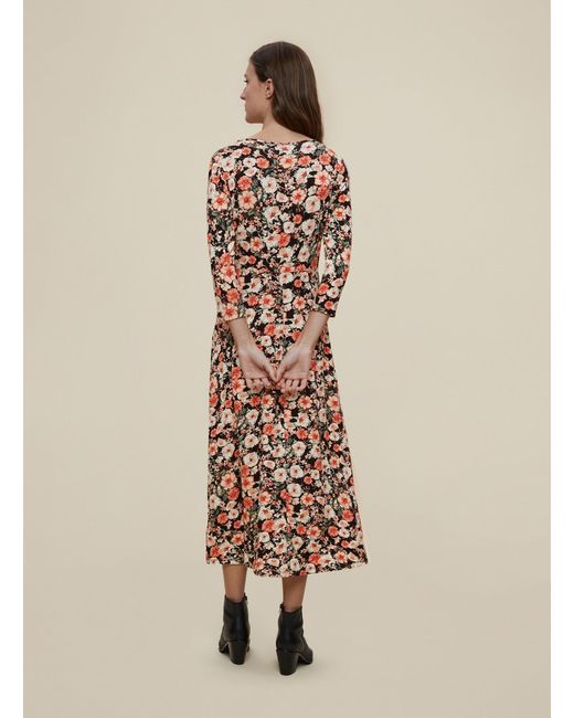 Dorothy Perkins Natural Black Floral Print 3/4 Sleeve Midi Dress