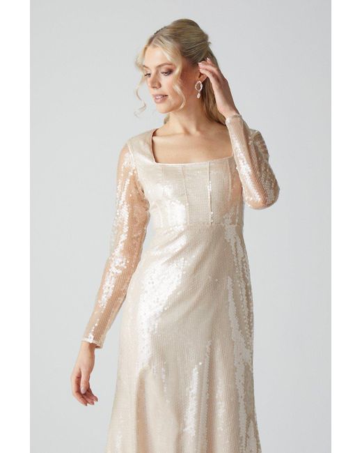 Coast Natural Glass Sequin Long Sleeve Wedding Dress