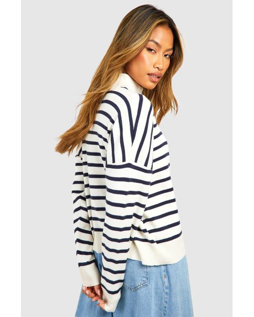 Boohoo White Half Zip Stripe Sweater