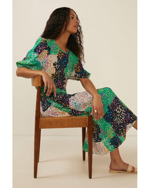 Oasis Green Patchwork Ditsy Floral Midi Dress