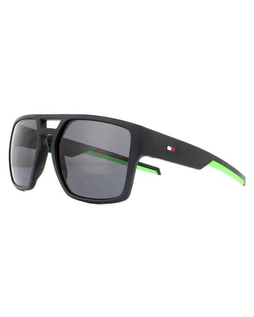 Tommy Hilfiger Gray Rectangle Matte Black Grey Sunglasses for men