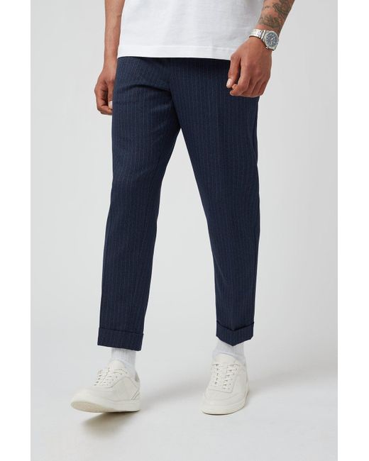 Burton Blue Skinny Navy Stripe Jogger Trousers for men