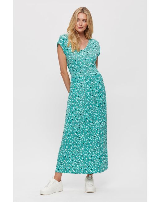 Dorothy Perkins Blue Green Heart Floral Roll Sleeve Maxi Dress