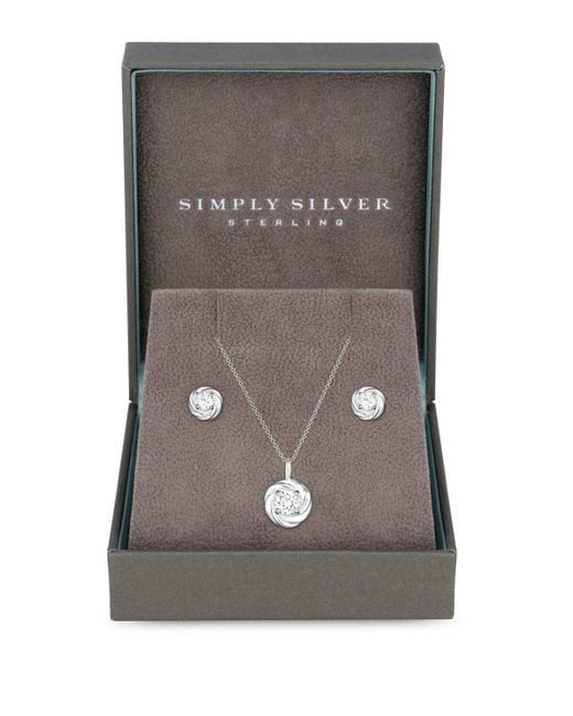 Simply Silver Gray Sterling Silver 925 Cubic Zirconia Knot Set - Gift Boxed