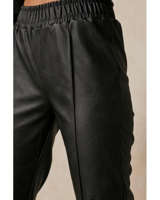 MissPap Brown Faux Leather Pintuck Detail Jogger