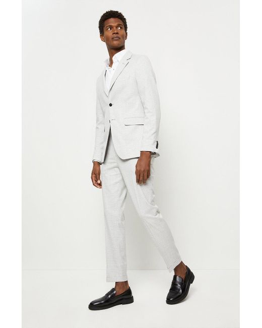 Burton White Slim Fit Light Grey Pow Check Suit Jacket for men