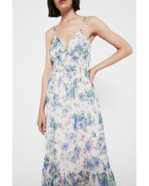 Warehouse White Cami Dress In Blue Floral