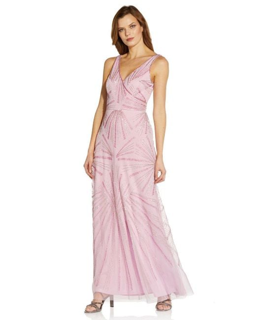 Adrianna Papell Pink Beaded Wrap Mermaid Gown