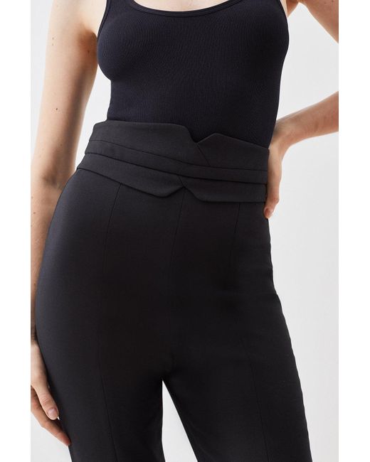 Karen Millen Black Petite Compact Stretch Tailored High Rise Split Hem Trouser