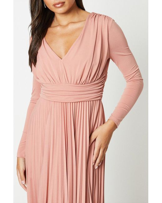 Coast Pink Pleated Skirt V Neck Dress