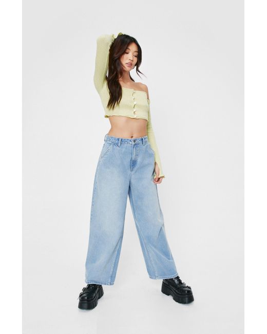 Nasty Gal Blue High Rise Cropped Wide Leg Jeans