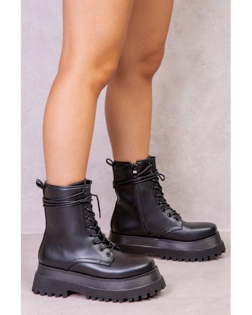 Where's That From Black 'elisa' Chunky Stacked Platform Lace Up Ankle Boots