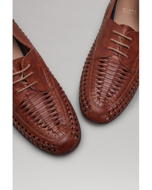 Burton Brown Pu Leather Look Lace-up Woven Loafers for men