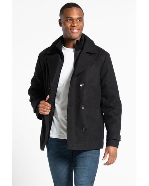 Tokyo Laundry Black Faux Wool Double Breasted Coat for men