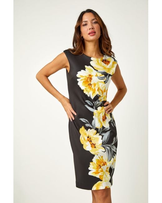 Roman Black Premium Stretch Floral Print Dress