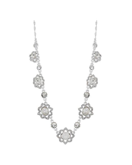 Mood White Silver Crystal Flower Short Necklace