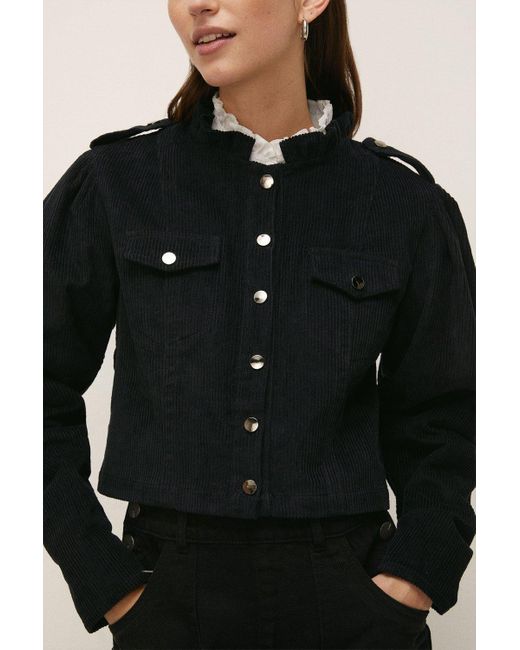 Oasis Black Cord Puff Sleeve Crop Jacket