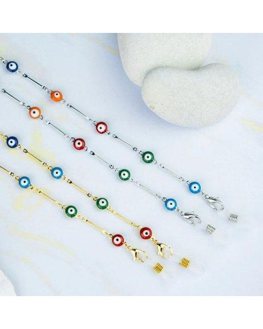The Colourful Aura Brown 70 Cm Colourful Evil Eye Glass Chain And Reading Glass Detachable Chain Holder