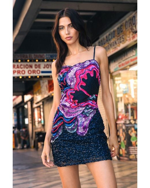 Nasty Gal Purple Abstract Floral Sequin Strappy Mini Dress