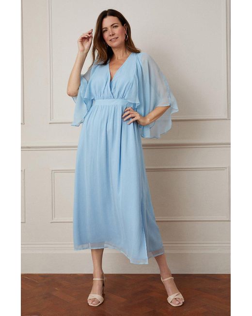Wallis Blue Cape Sleeve Midaxi Dress