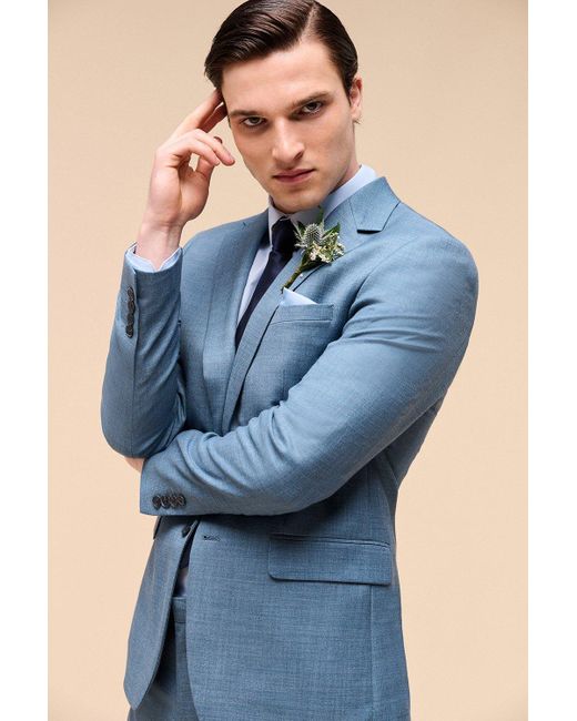 Burton Skinny Fit Blue Sharkskin Suit Jacket for men