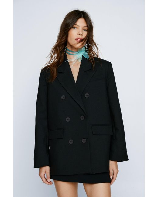 Nasty Gal Black Oversized Double Breasted Tailored Blazer