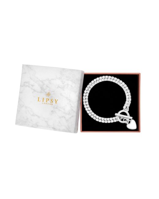 Lipsy Black Silver Cupchain Heart T Bar Bracelet - Gift Boxed