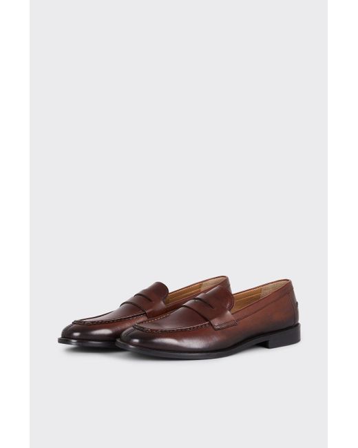 Burton Brown Tan Leather Plain Loafers for men
