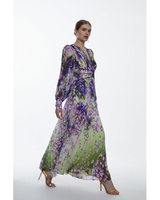 Karen Millen Multicolor Cascading Floral Pleated Woven Maxi Dress